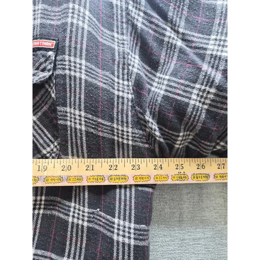 Craftsman Flannel Shirt Jacket Mens XL Black Gray Quilted Lined Hooded No Zip